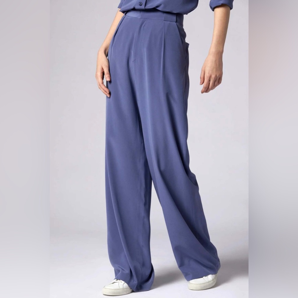 Equipment Blue 100% Silk High Waist Wide Leg Pants